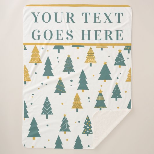 Modern Teal & Gold Christmas Tree Custom Text Sherpadecke (Vorderseite)