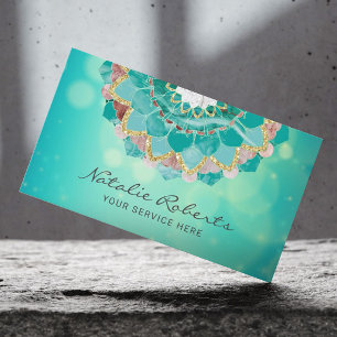 Modern Teal & Gold Mandala Flower Spa Salon Visitenkarte