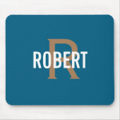 Modern teal gold monogram men name mousepad (Vorne)