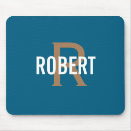 Modern teal gold monogram men name mousepad