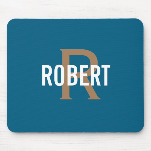 Modern teal gold monogram men name mousepad (Vorne)