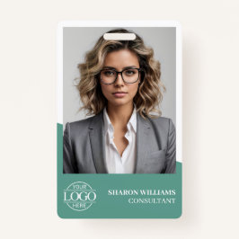 Modern Teal Green Employee Photo Company Logo Ausweis