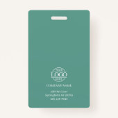 Modern Teal Green Minimalist Employee Photo Ausweis (Rückseite)