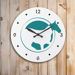 Modern Teal Horse Circle Große Wanduhr