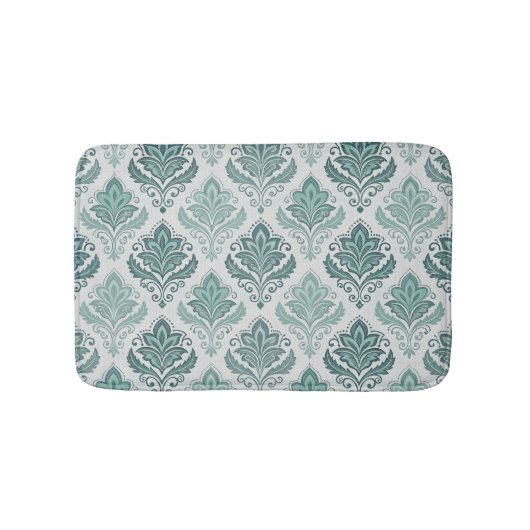 Modern Teal Nordic Damask Badematte (Vorderseite)