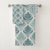 Modern Teal Nordic Damask Badhandtuch Set (Insitu)