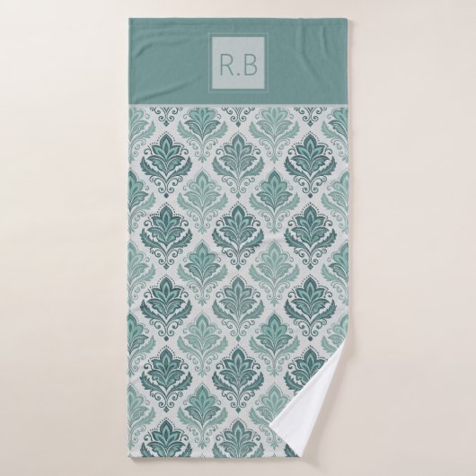 Modern Teal Nordic Damask Badhandtuch Set (Badehandtuch)