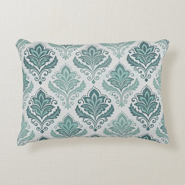 Modern Teal Nordic Damask Dekokissen (Vorderseite)
