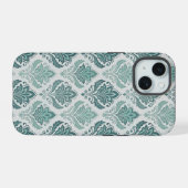 Modern Teal Nordic Damask iPhone 15 Hülle (Rückseite (Horizontal))