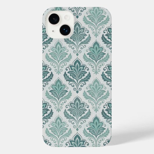 Modern Teal Nordic Damask iPhone Hülle (Rückseite)