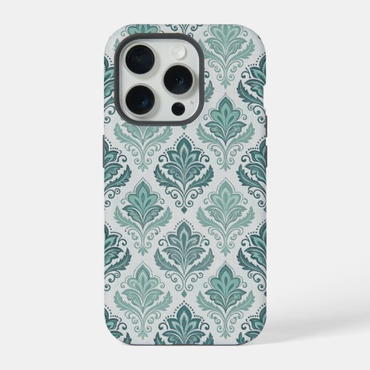Modern Teal Nordic Damask iPhone Hülle (Rückseite)