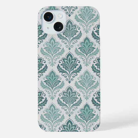 Modern Teal Nordic Damask iPhone Hülle (Rückseite)