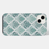 Modern Teal Nordic Damask iPhone Hülle (Rückseite (Horizontal))