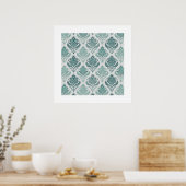 Modern Teal Nordic Damask Poster (Küche)