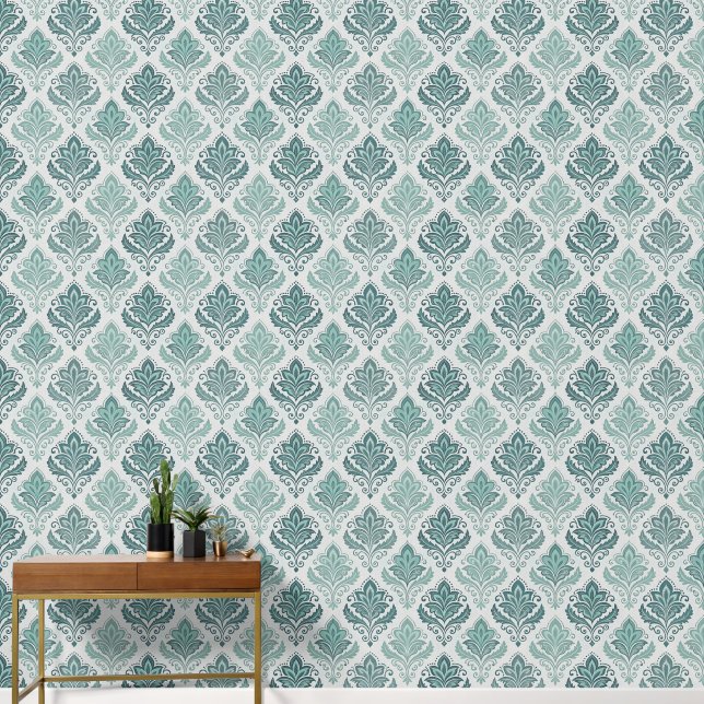 Modern Teal Nordic Damask Tapete (Korridor)