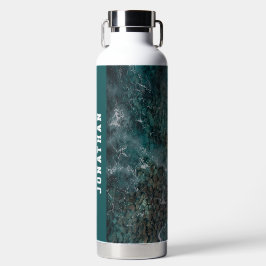 Modern Teal Ocean Waves Aerial Personalized Trinkflasche