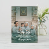 Modern Teal Overlay Family Photo Eid Mubarak Card Feiertagskarte (Stehend Vorderseite)