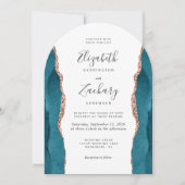 Modern Teal Rose Gold Agate Arch Wedding Einladung (Vorderseite)
