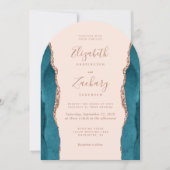 Modern Teal Rose Gold Agate Blush Arch Wedding Einladung (Vorderseite)