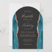Modern Teal Rose Gold Agate Dark Arch Wedding Einladung (Vorderseite)