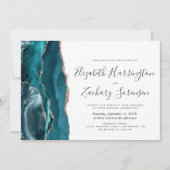Modern Teal Rose Gold Agate Horizontal Wedding Einladung (Vorderseite)
