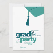 Modern Teal Typography & Tassel Grad Party Photo Einladung (Vorderseite)