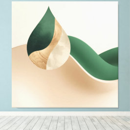 Modern Teardrop Wave Abstract Beige and Green  Leinwanddruck