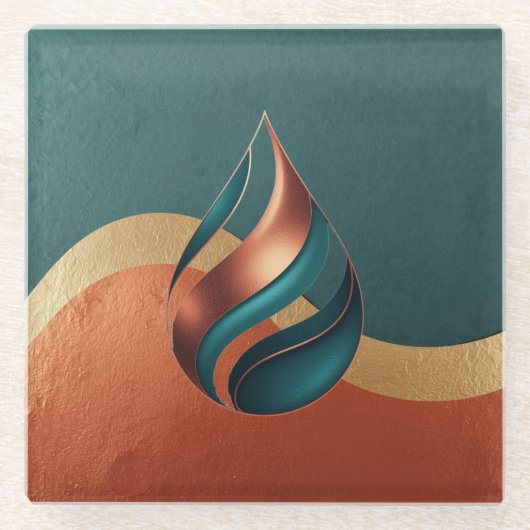 Modern Teardrop Wave Teal Copper Gold Glasuntersetzer (Vorderseite)
