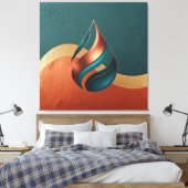 Modern Teardrop Wave Teal Copper Gold Leinwanddruck (Insitu (Schlafzimmer))