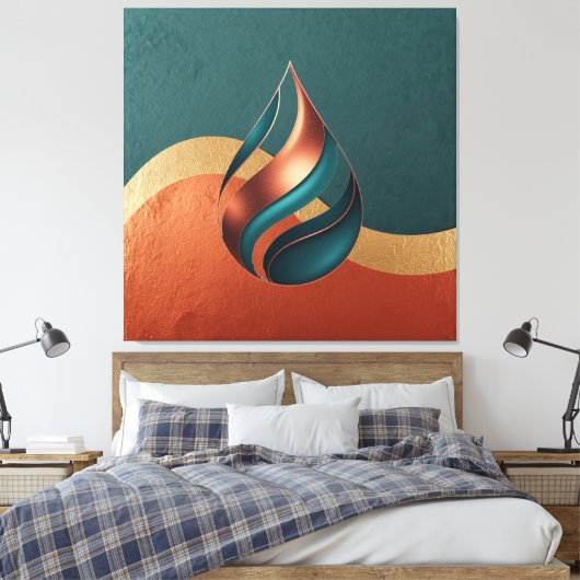 Modern Teardrop Wave Teal Copper Gold Leinwanddruck (Insitu (Schlafzimmer))