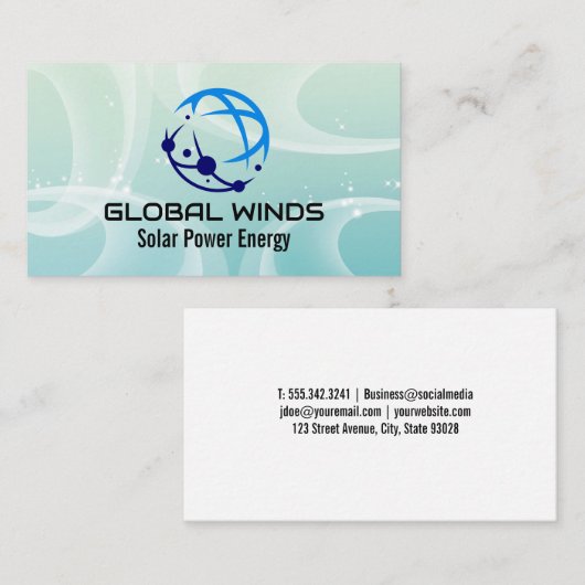 Modern Tech Globe Logo | Solar Winds Background Visitenkarte (Vorne/Hinten)
