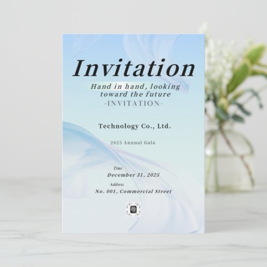 Modern Tech Light Blue Corporate Gala Invitation – Einladung (Stehend Vorderseite)