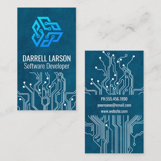 Modern-Tech-Logo | Blaue Textur der Leiterplatte Visitenkarte (Vorne/Hinten)