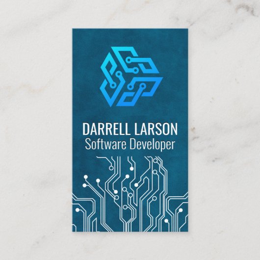 Modern-Tech-Logo | Blaue Textur der Leiterplatte Visitenkarte (Vorderseite)