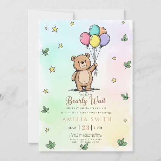 Modern Teddy bear Friendly baby shower Einladung (Vorderseite)