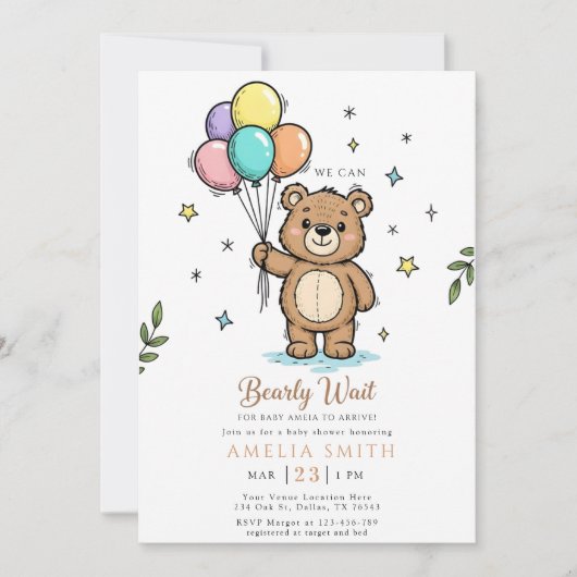 Modern Teddy bear Friendly baby shower Einladung (Vorderseite)