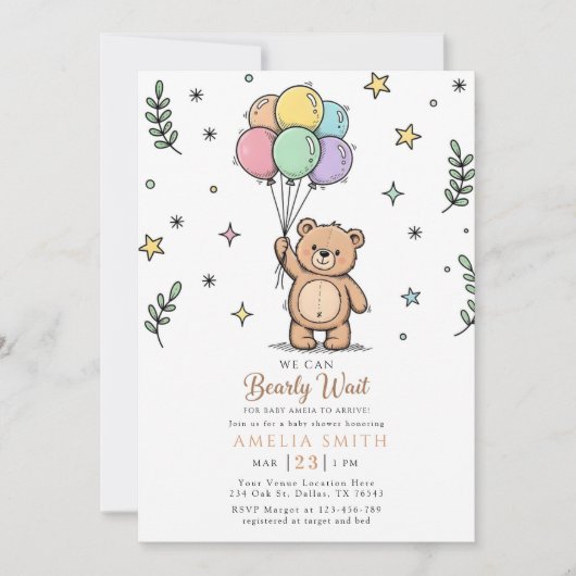 Modern Teddy bear Friendly baby shower Einladung (Vorderseite)