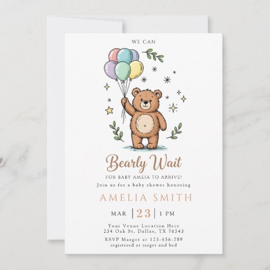 Modern Teddy bear Friendly baby shower Einladung (Vorderseite)