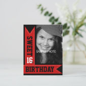 Modern Teen Sweet 16. Geburtstag Rote Ribbons Einladung (Stehend Vorderseite)