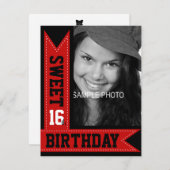 Modern Teen Sweet 16. Geburtstag Rote Ribbons Einladung (Vorne/Hinten)