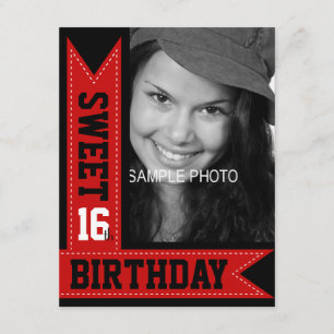 Modern Teen Sweet 16. Geburtstag Rote Ribbons Einladung