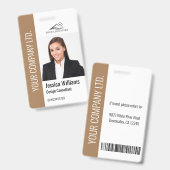Modern Template Employee Foto Logo Name Braun Ausweis (Vorder- & Rückseite)
