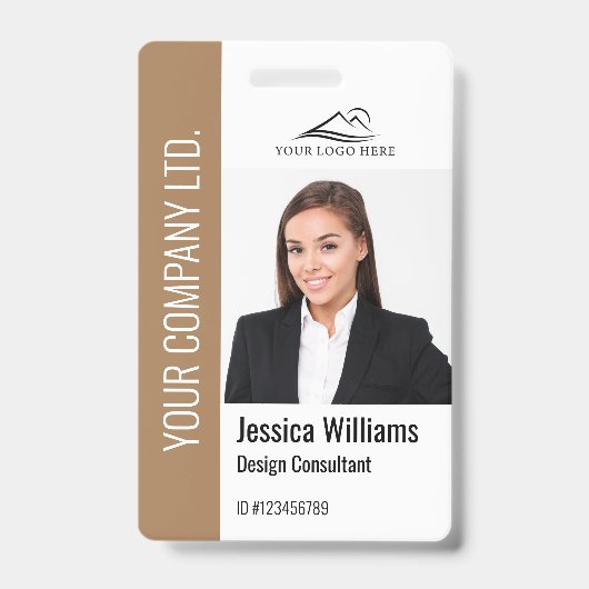 Modern Template Employee Foto Logo Name Braun Ausweis (Vorderseite)