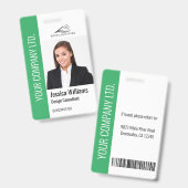 Modern Template Employee Foto Logo Name Grün Ausweis (Vorder- & Rückseite)