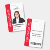 Modern Template Employee Foto Logo Rot Ausweis (Vorder- & Rückseite)
