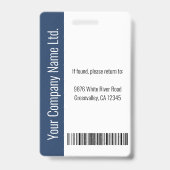 Modern Template Mitarbeiter Foto Logo Blau Ausweis (Rückseite)