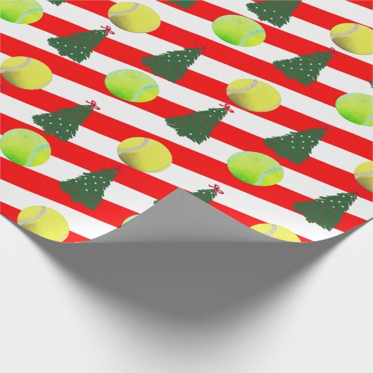 Modern Tennis Ball Weihnachtsbaum Rote Streifen Geschenkpapier (Ecke)