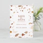 Modern Terra-cotta Terrazzo Save the Date Ankündigung (Stehend Vorderseite)