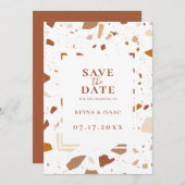 Modern Terra-cotta Terrazzo Save the Date Ankündigung (Vorne/Hinten)