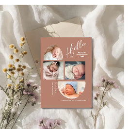Modern Terracotta 4 Baby Photo Collage Birth Ankündigung